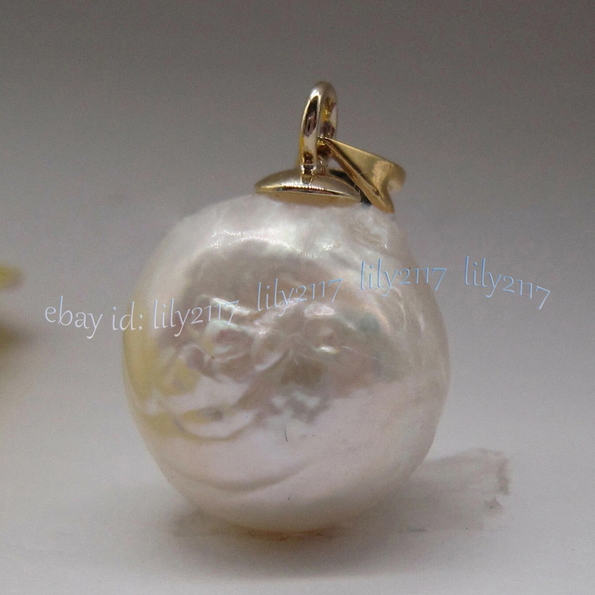 Huge 13-14mm Natural White South Sea Baroque Edison Pearl Pendant 14k YellowGold