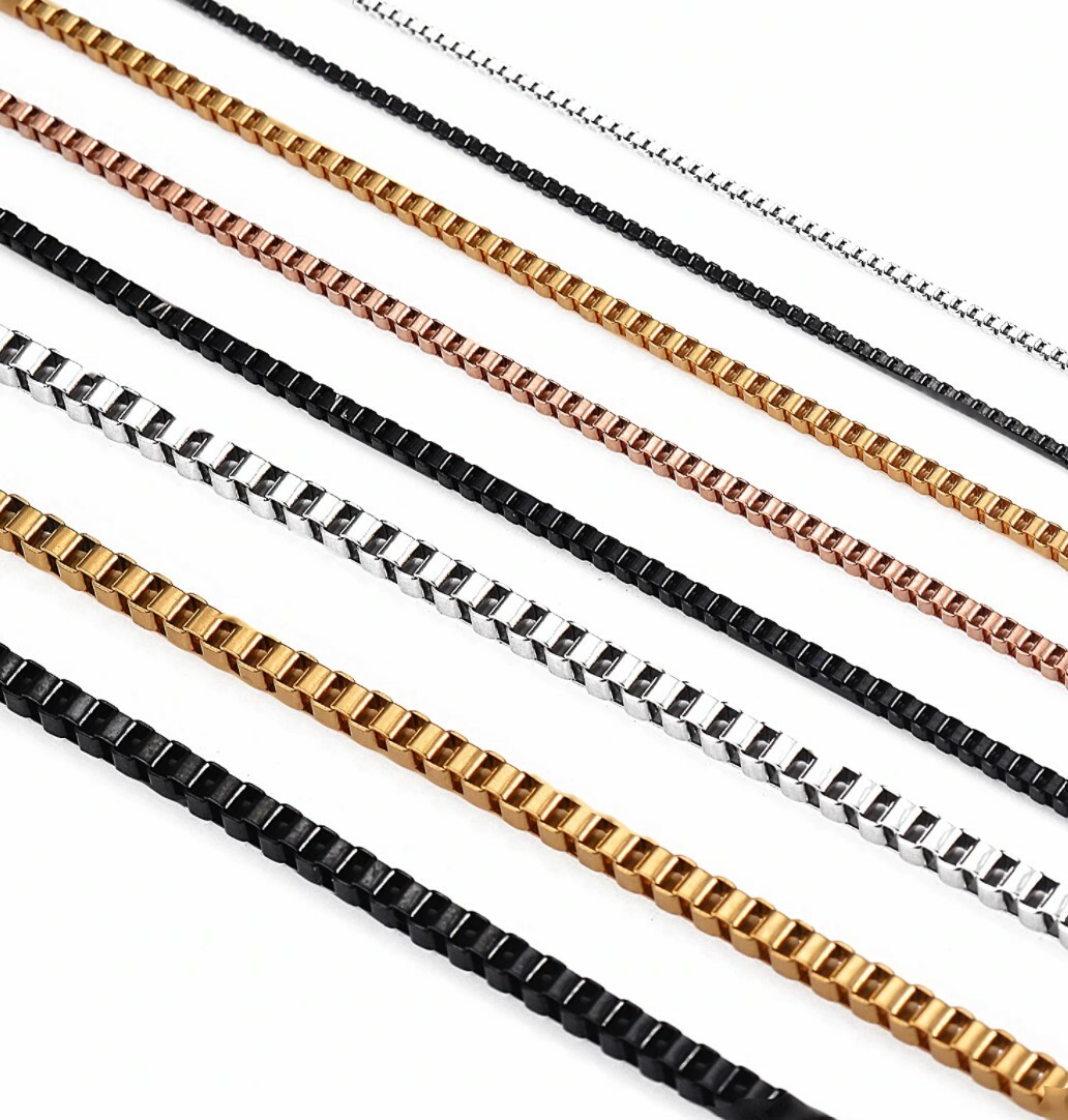 Gold Stainless Steel 50 cm (19.7 Inch) 2 mm Square Box Neck Chain Necklace