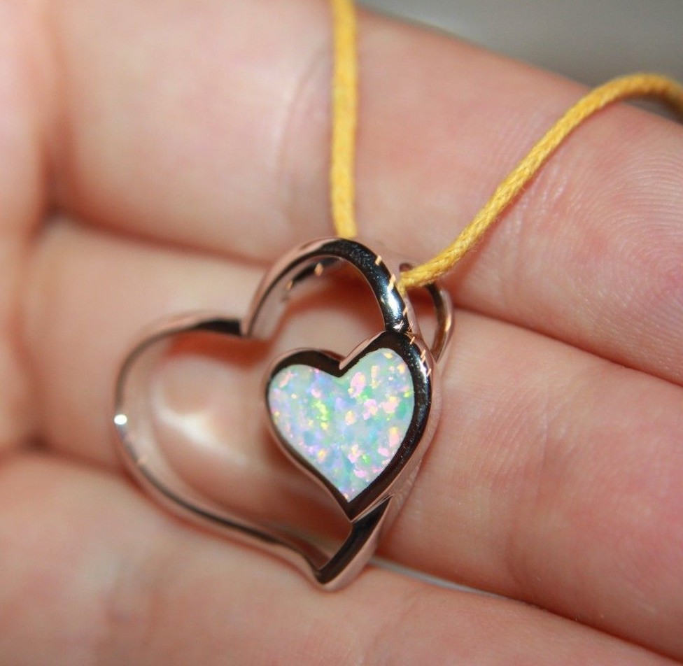 fire opal Cz necklace pendant gems black silver jewelry modern heart cocktail