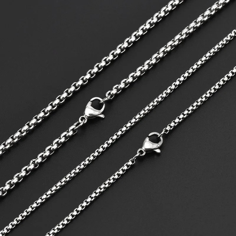 Stainless Steel Rolo Chain Necklace Square Box Link Choker Women Men Jewelry