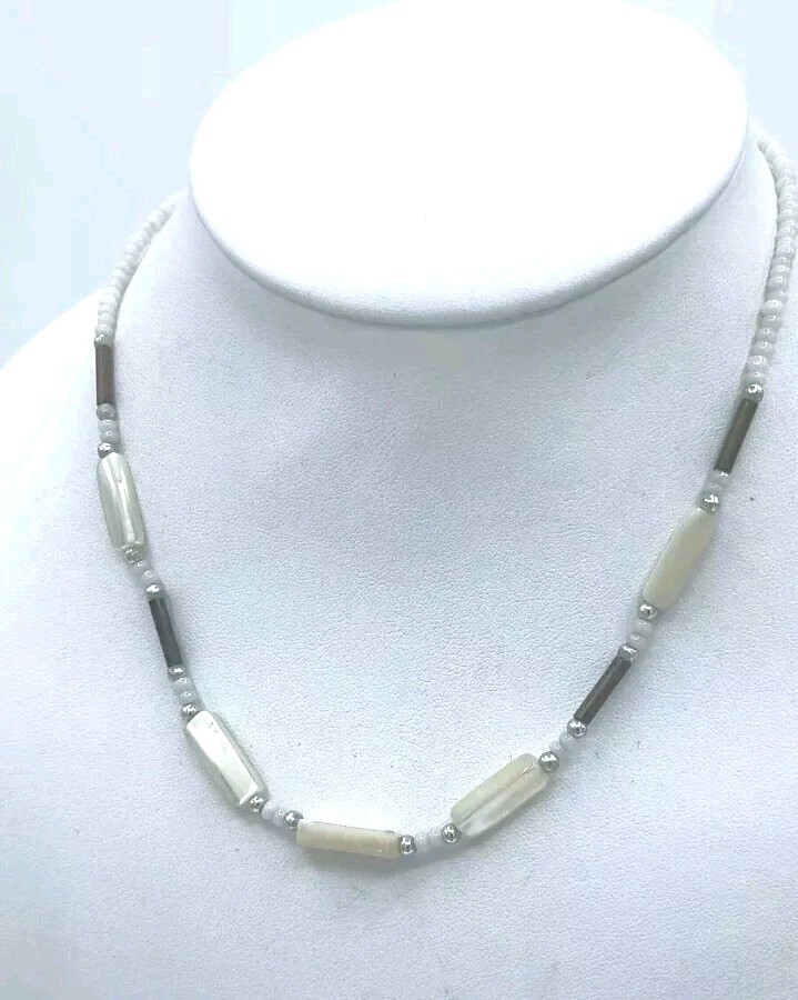 VTG Mother Of Pearl Shell Choker Necklace Set 2 Hand Carved Surfer Beach Unisex