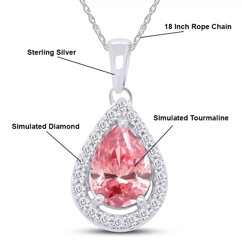 Teardrop Pendant 18″ Necklace Simulated Birthstone 14K White Gold Plated Silver