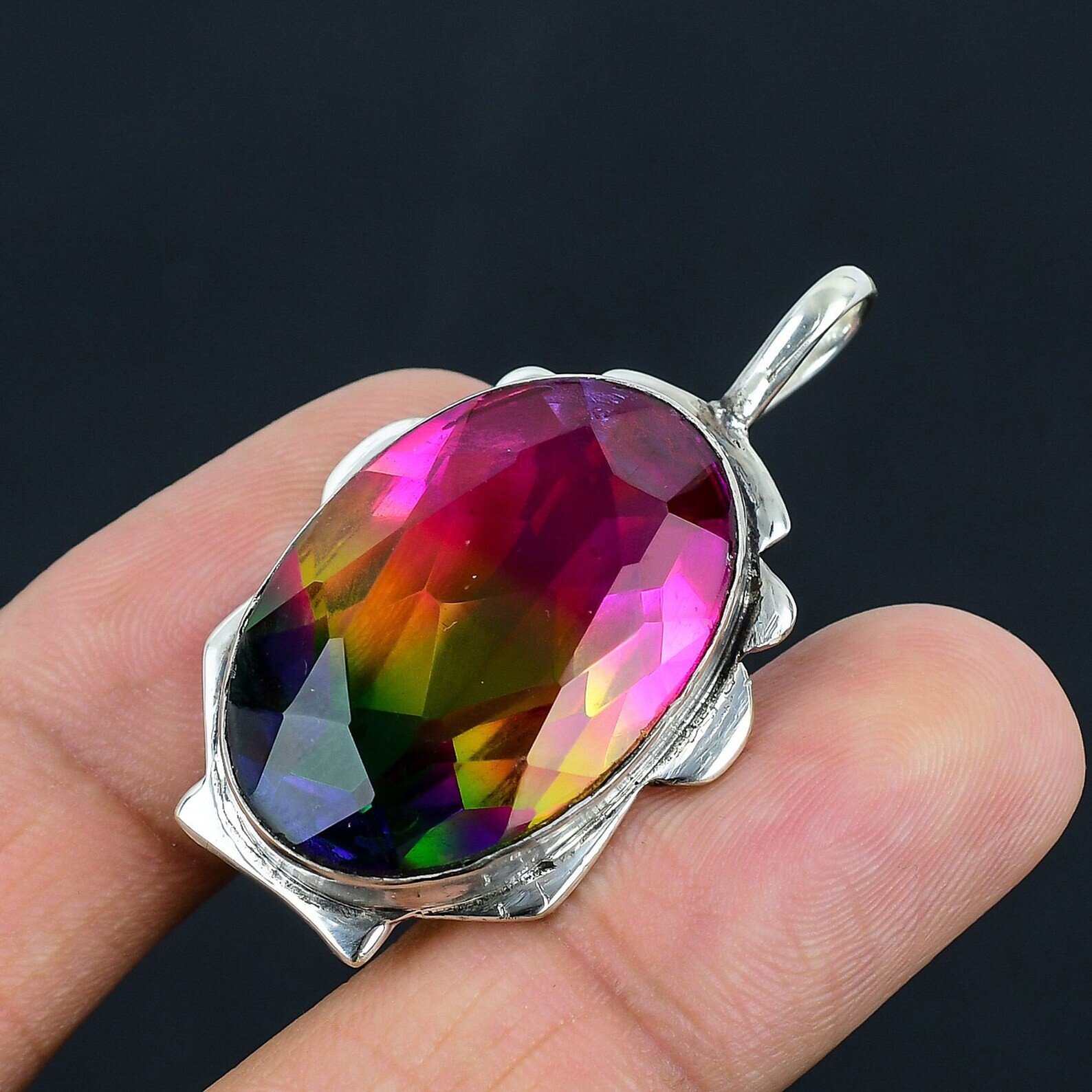 Bi-Color Tourmaline Gemstone Handmade 925 Sterling Silver Jewelry Pendant