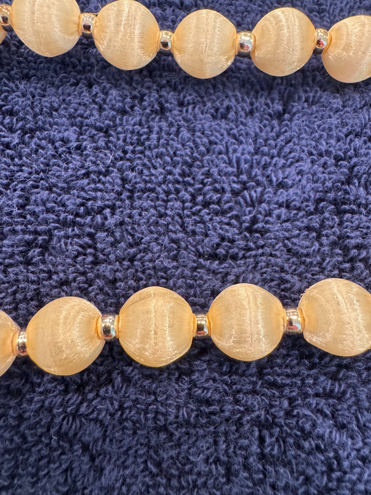 Set of 3 colors -30″ Silk Thread Wrapped Bead Necklace Gold Tone Spacers 12mm