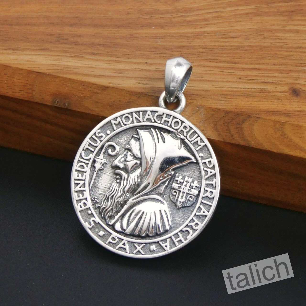 Solid 925 Sterling Silver Saint Benedict Medal Round Pendant Amulet Great Gift