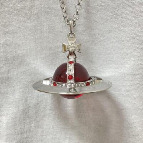 【In Box/Drawstring】Vivienne Westwood Medium Orb Necklace Red Silver Top 6.5cm