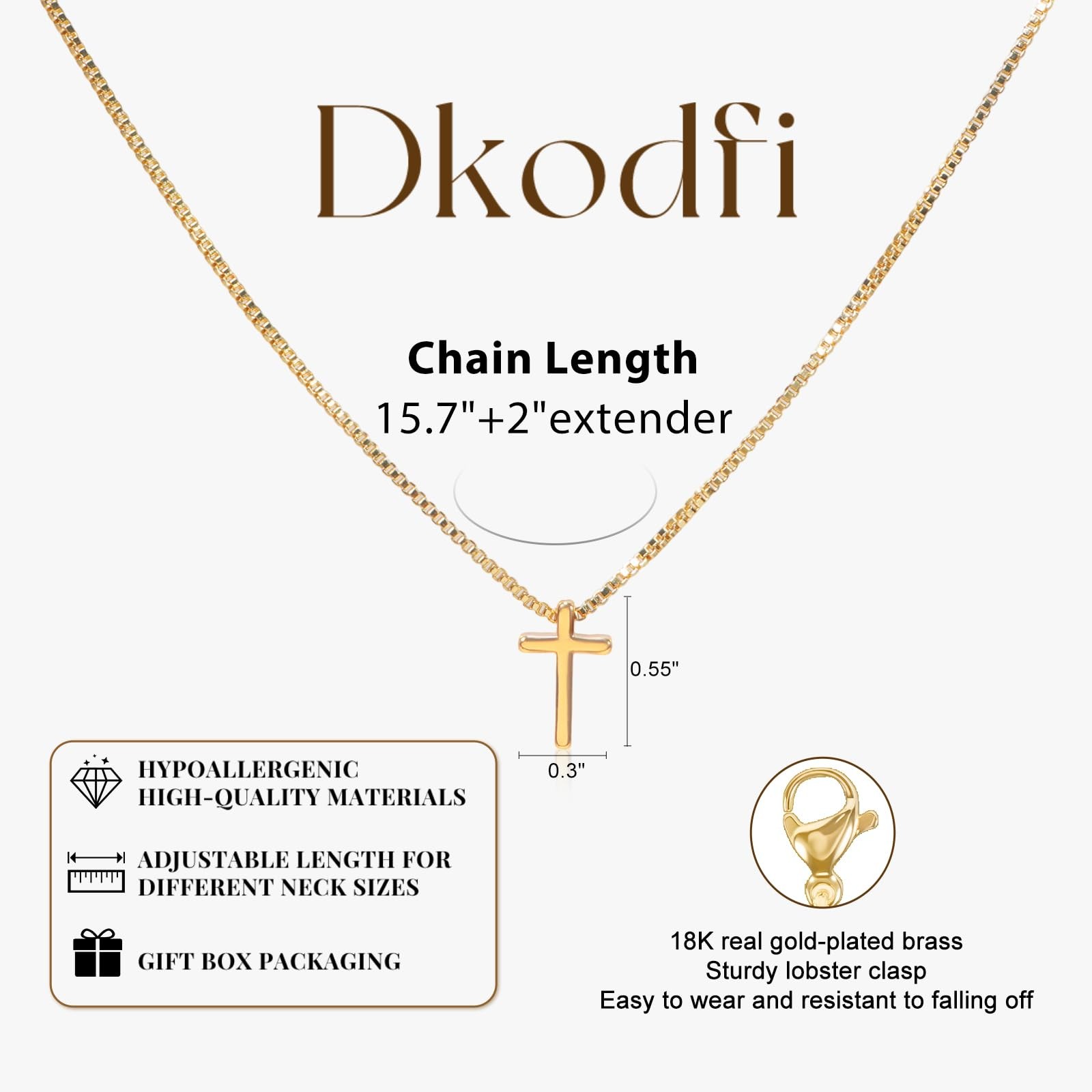 Gold Necklace for Women, Cross Dainty 18K Real one size, GOLD