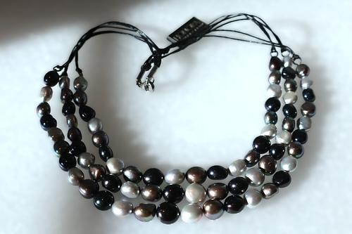 NEW Honora Necklace Layered Freshwater Pearl Silver Grey Black 18″ 879