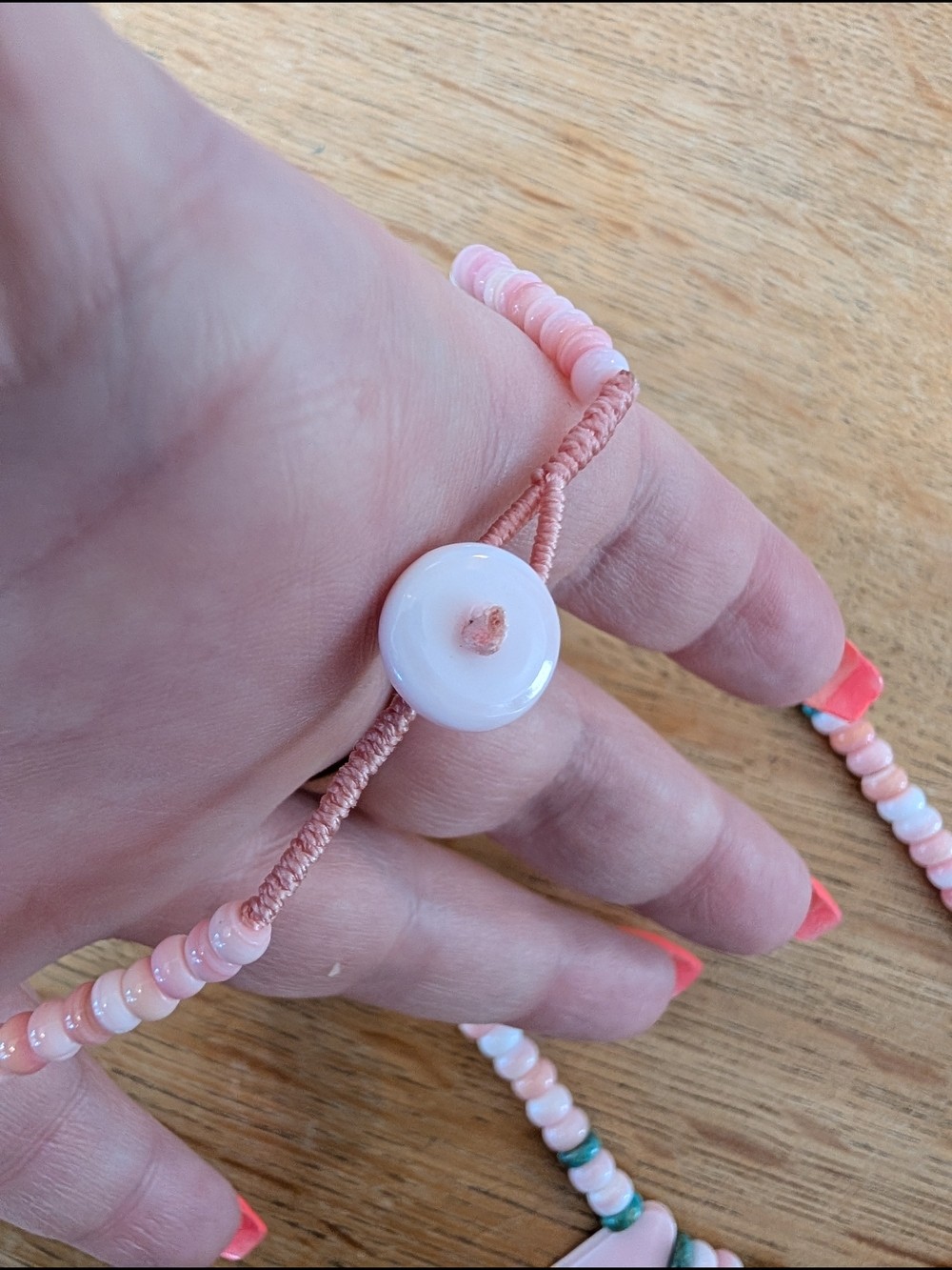 Pink Queen Conch Shell And Turquoise Beaded Teardrop Southwestern Style