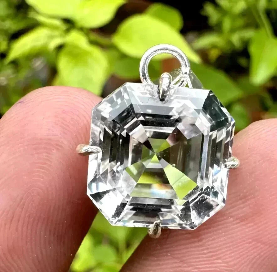 30 Ct Certified White Asscher Shape Natural Shiny Sterling Pendant Gemstone