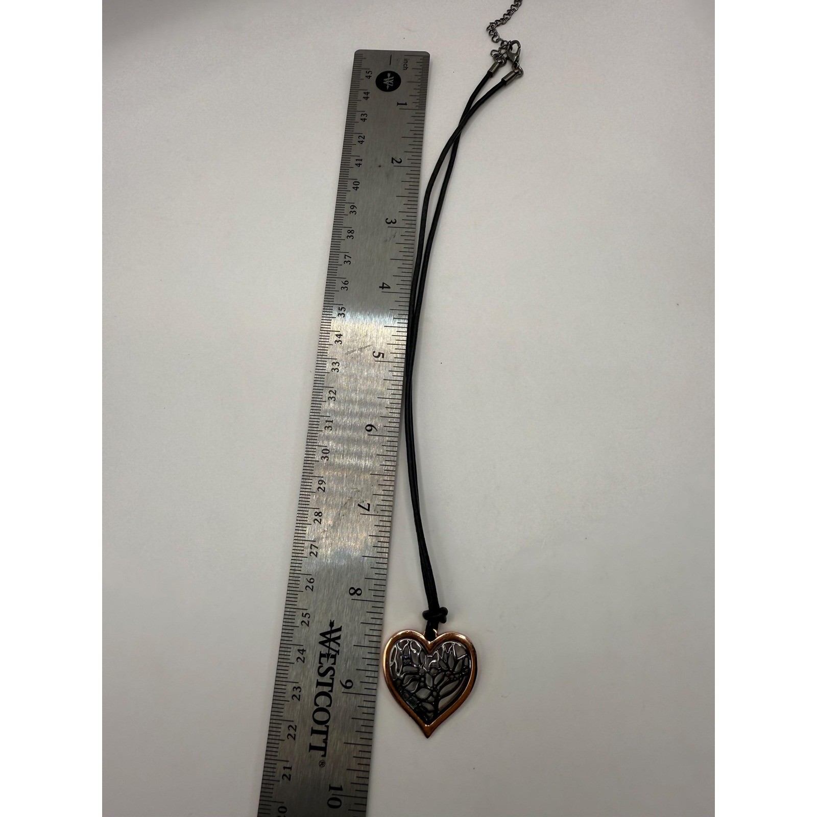 Two Tone Heart Pendant Necklace Black Cord Modern Statement