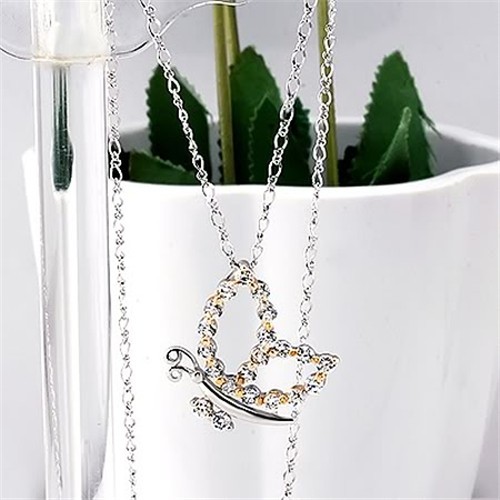 18k white gold filled crystals butterfly necklace N-A172