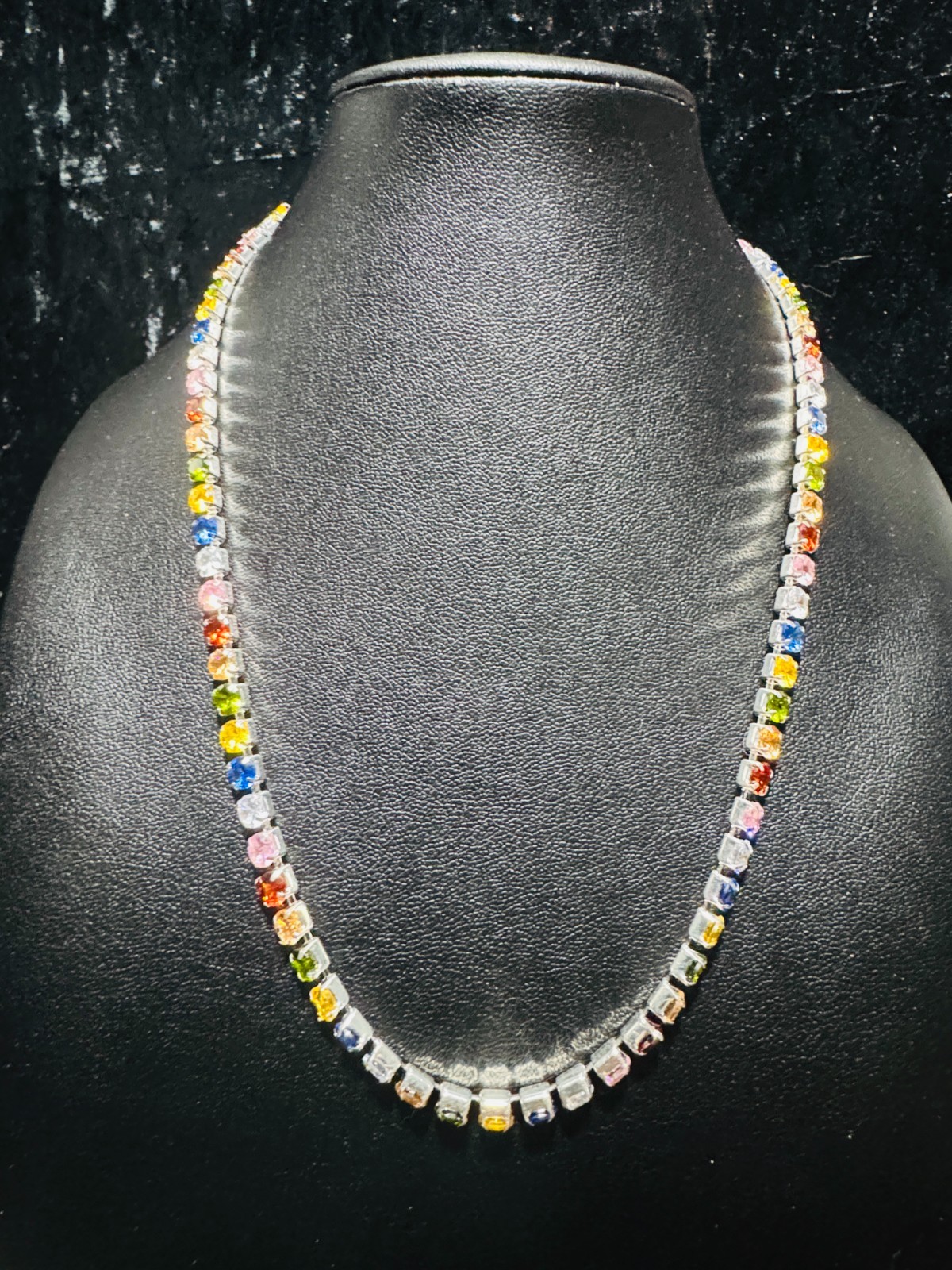 Tennis Necklace Chain 5mm Multi-Color Cubic Zirconia Silver or Gun Black Color
