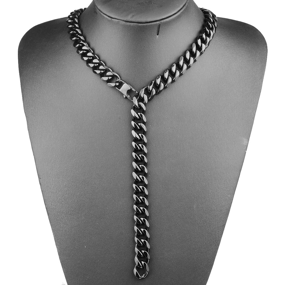 12/15/19/17MM Heavy Black Tone 316L Stainless Steel Men’s Curb Chain Necklace