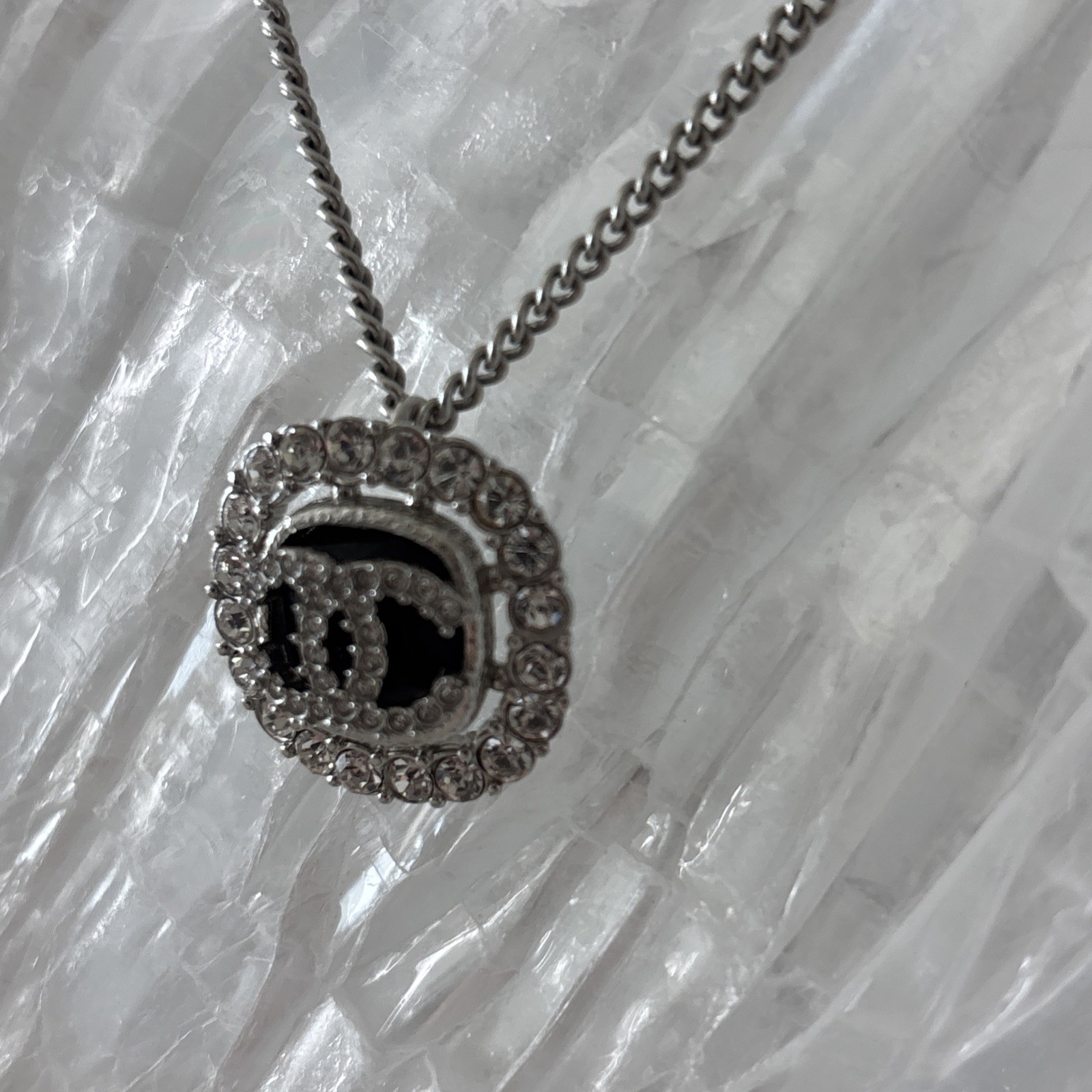 CHANEL Pendant CC Logo with Rhinestone Necklace – Excellent preowned.