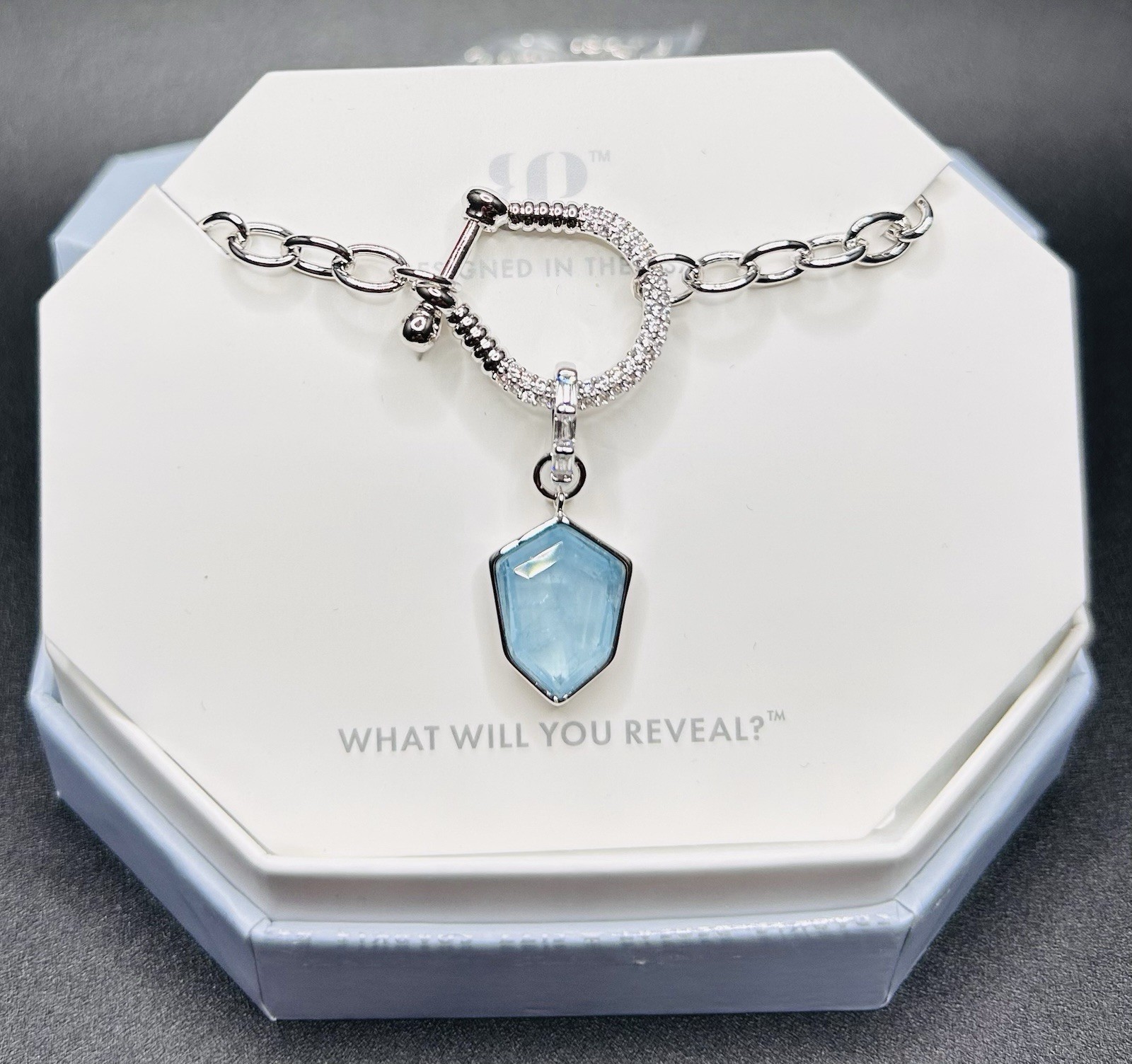 Bomb Party NK51912 “Necklace? More Like Neck-Yes” LC Baby Sky Blue Topaz Rhodium