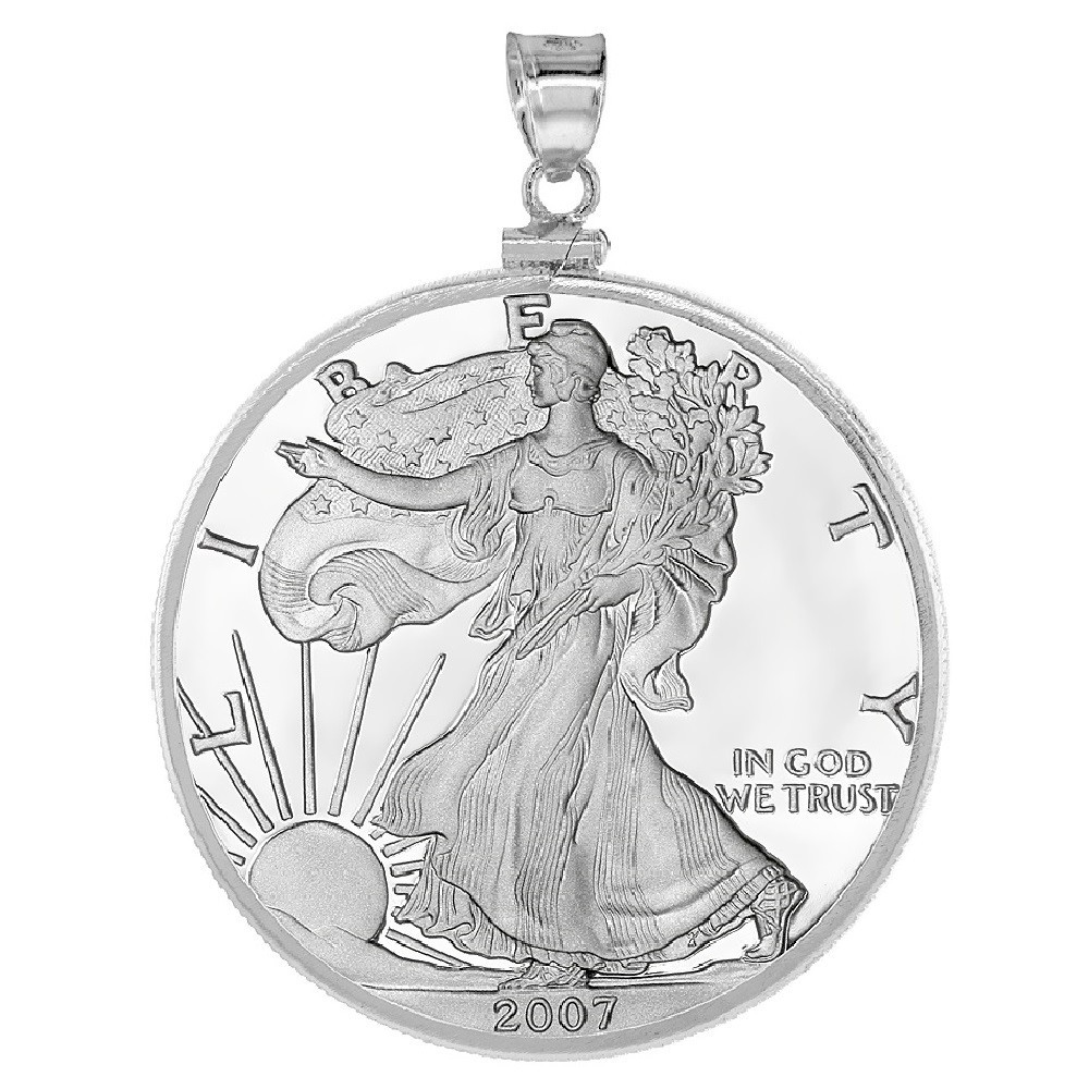 40.7 mm Sterling Silver Screw Top Edge 1 oz Silver Eagle Coin Bezel Pendant