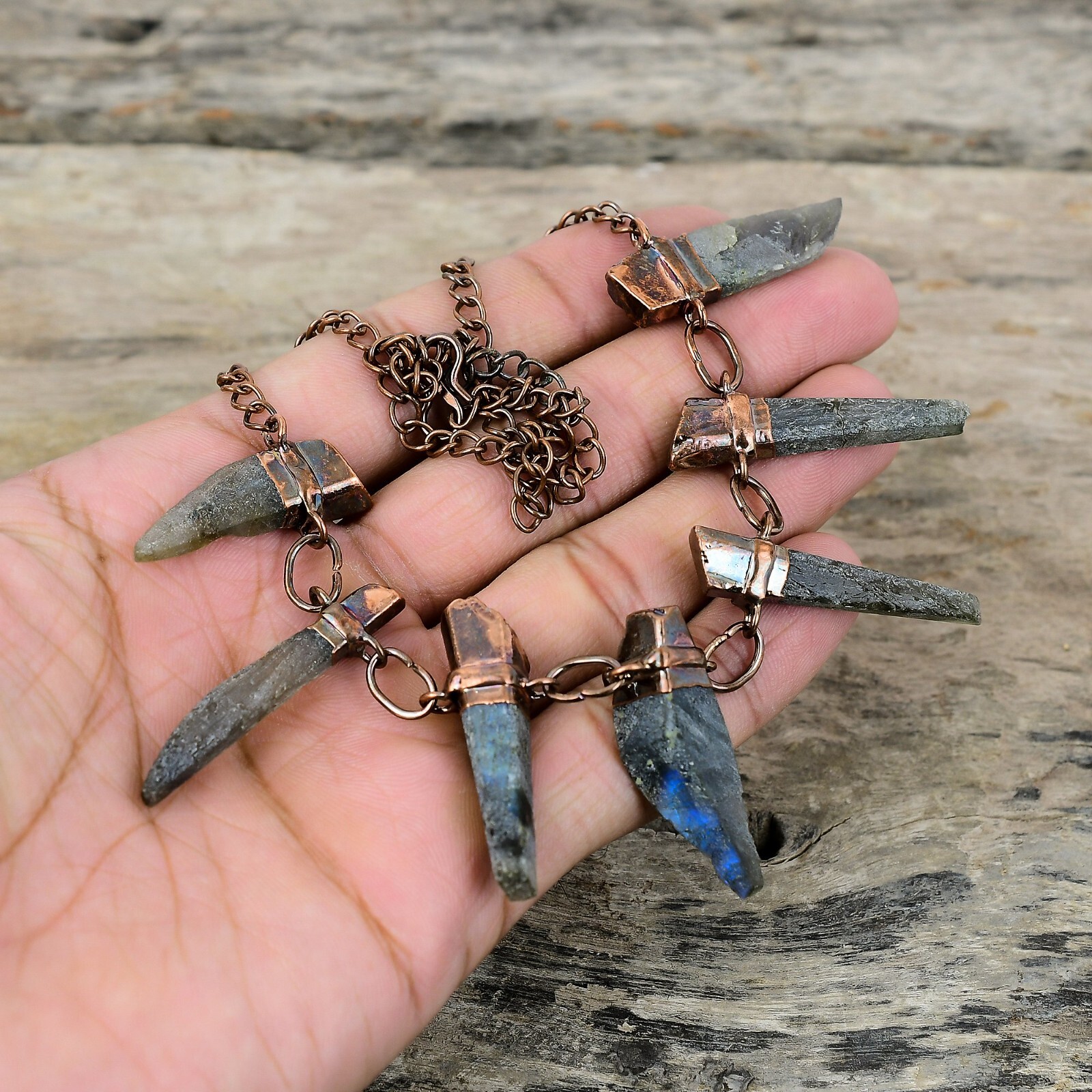 Labradorite Rough Copper Gift For Love Electroformed Adjustable Necklace 18.0″