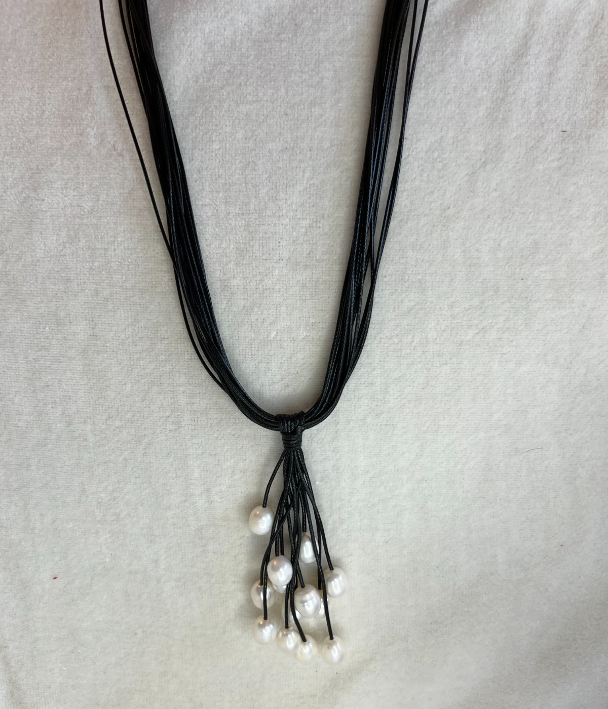 8-9mm white cultured freshwater pearl multi-strand black cord necklace NEW