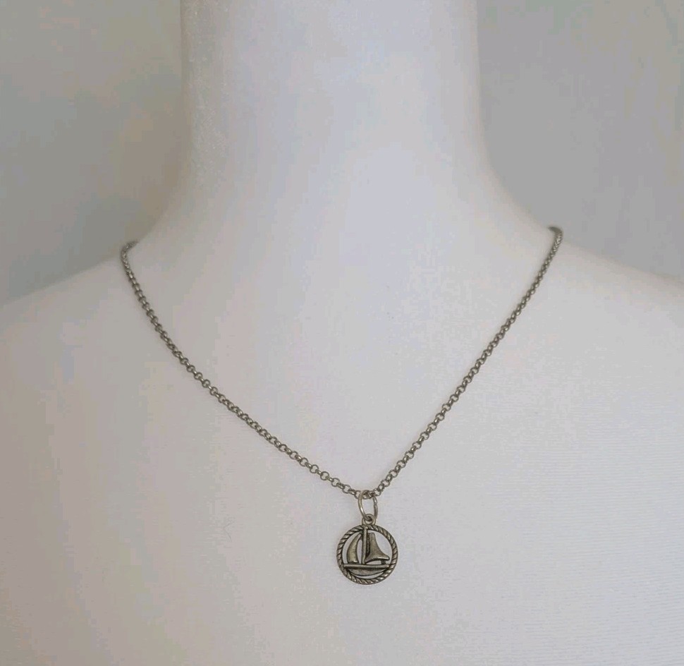 Silver Tone Sailboat Pendant Necklace Nautical Coastal Minimalist Jewelry