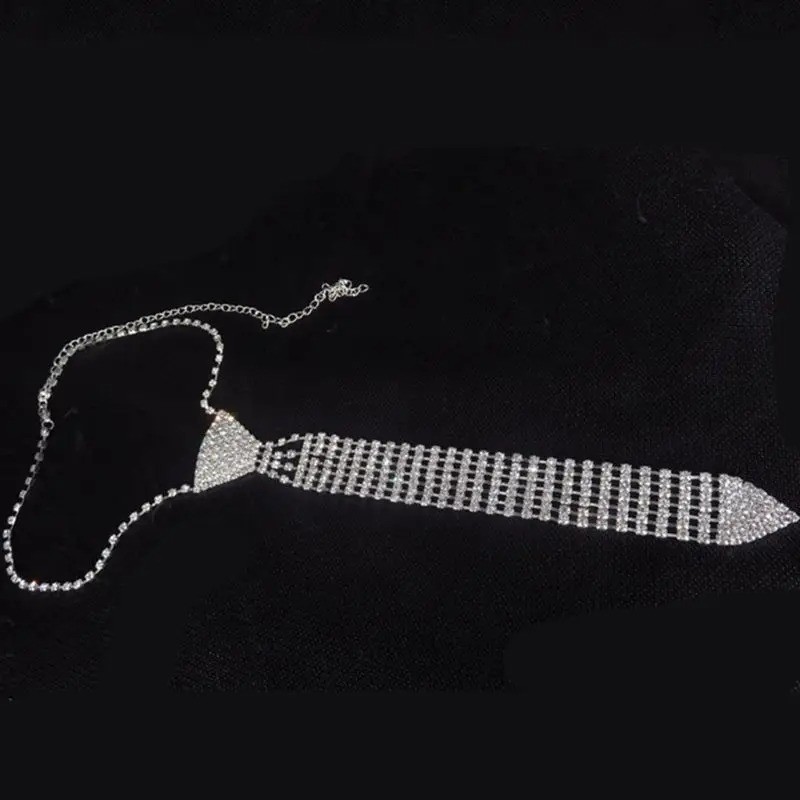 Luxury Rhinestone Tie Necklace for Women Crystal Choker Statement Necklace Party