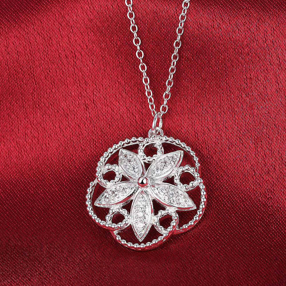 Lovely 925 Sterling Silver Filled SF Flora CZ Pendant Necklace N-A682 Gift