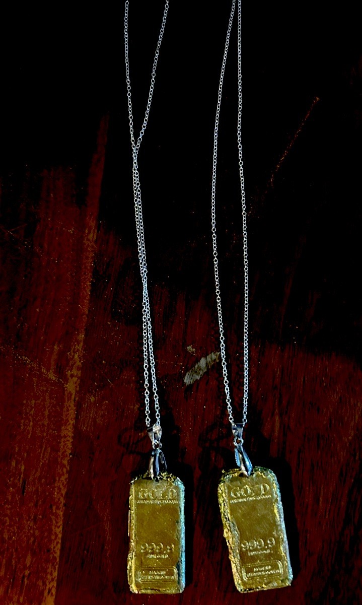 Gold Bar Pendant Replica On 16 Inch Necklace
