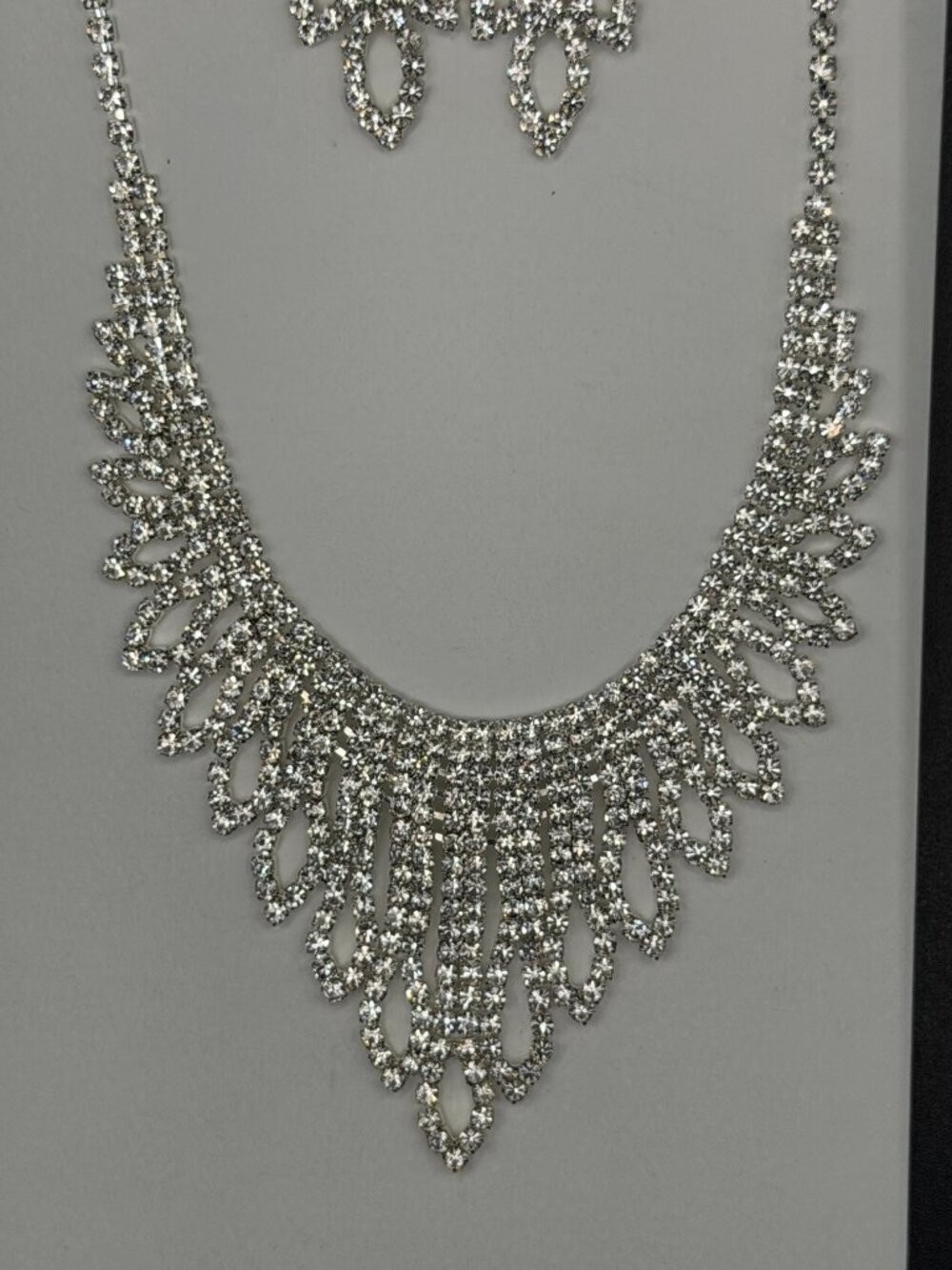 Christina Collection Silver Tone Rhinestone Statement Necklace & Earrings Bridal