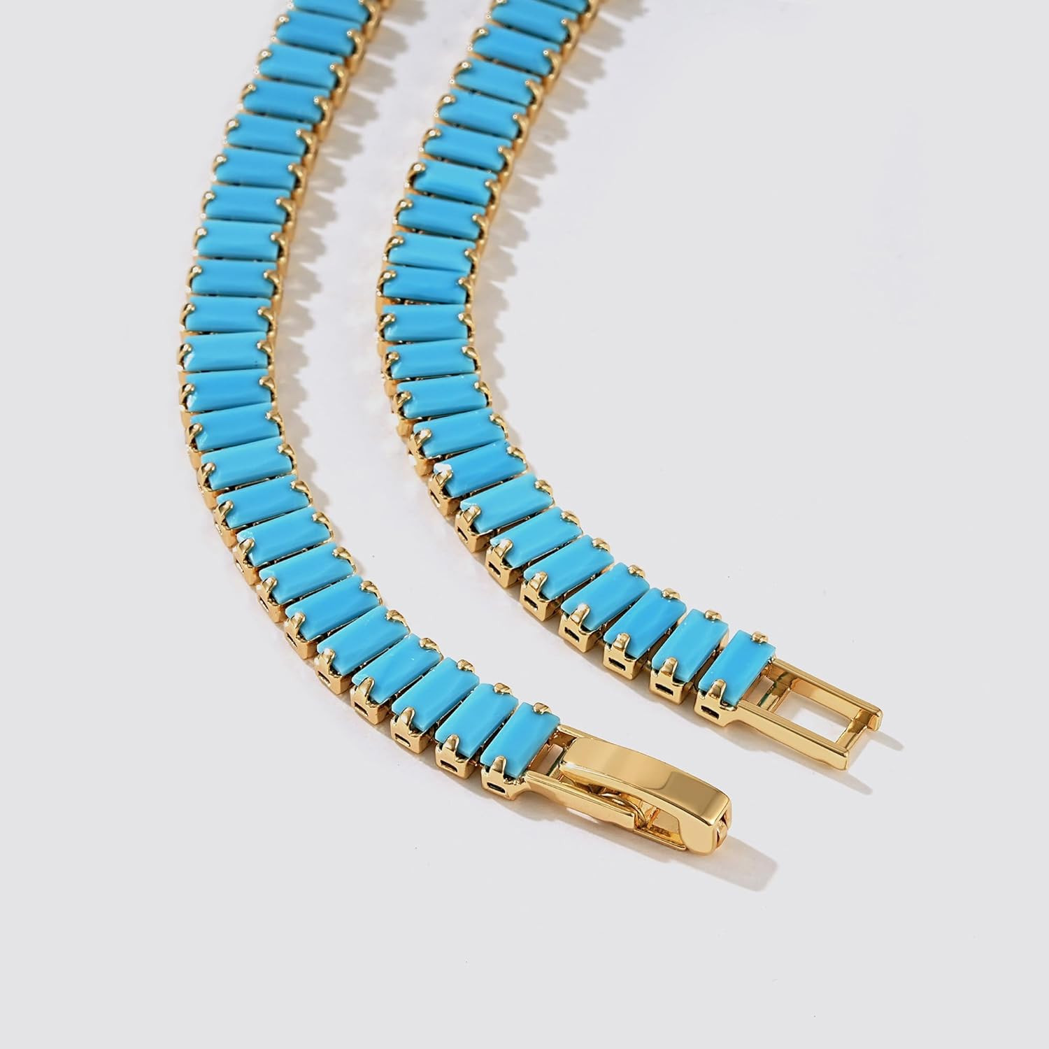 Turquoise Tennis Choker Necklace for Women, 14K Gold Plated Western Boho Vintage