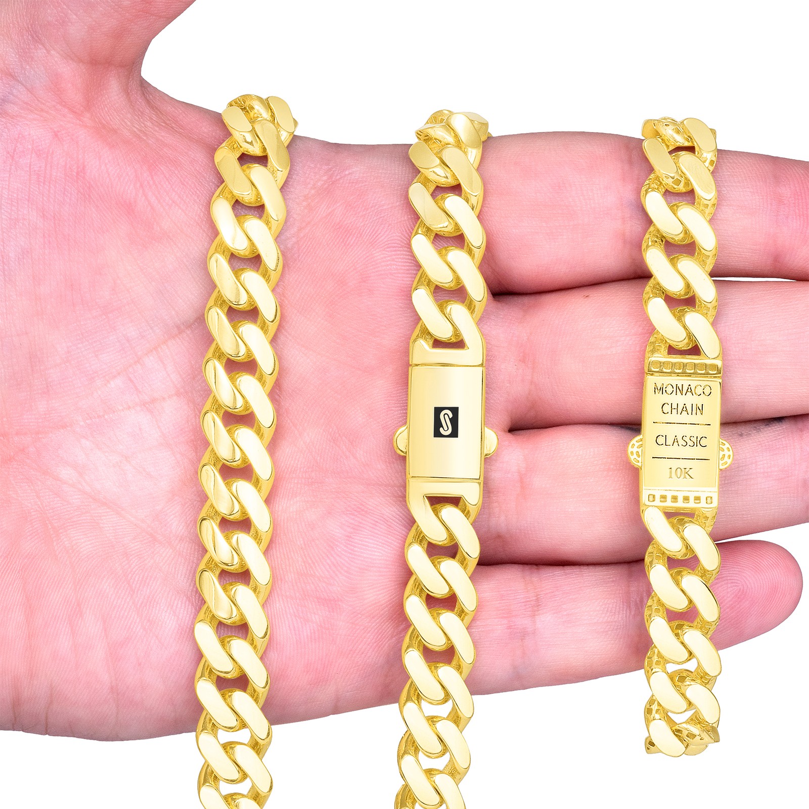 10K Yellow Gold Miami Cuban Royal Monaco Link Chain Necklace 5mm-20mm, 16″- 30″