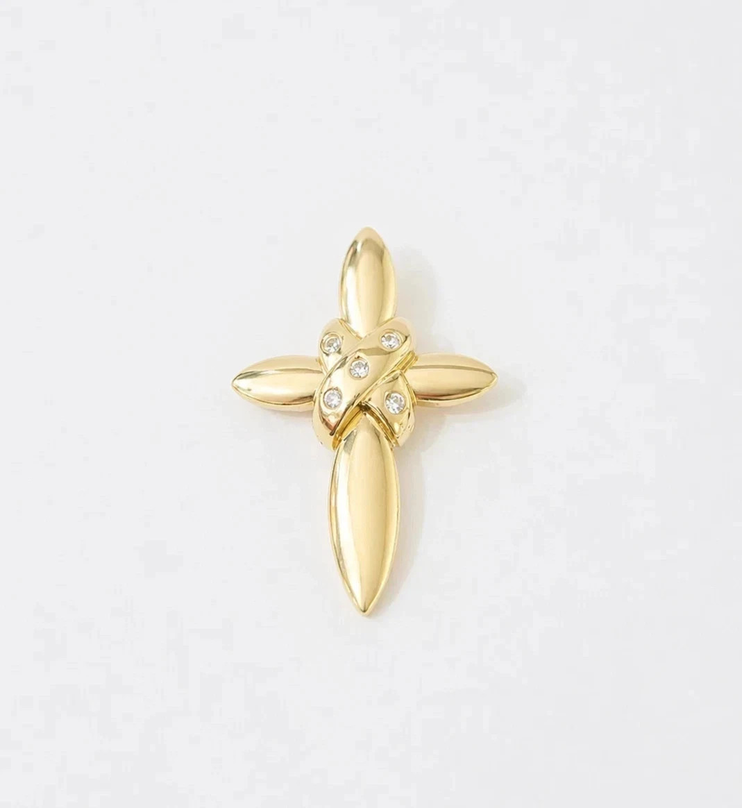 10K Yellow Gold Franco Chain Jesus CZ Stone Cross Pendant 1mm 16 18 20 22 Women