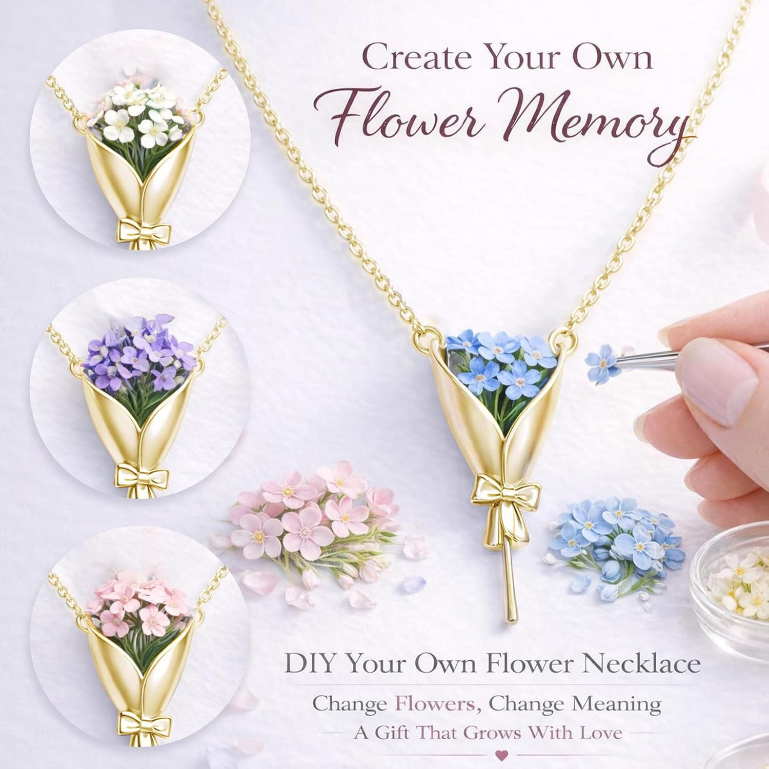 Flower Holder Necklace for Women DIY Flower Bouquet Necklace Mini Vase Pendant W