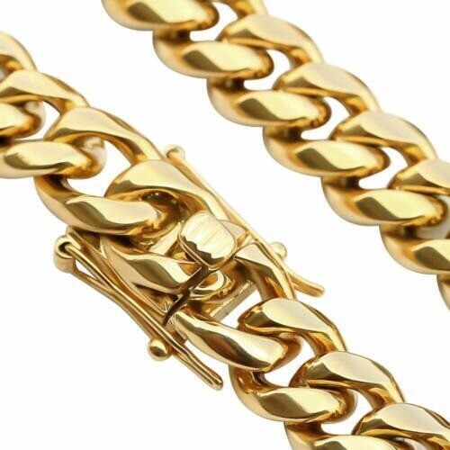 24inch Heavy Miami Cuban Link Chain Solid 14K Gold Plated Hip Hop Men’s Bracelet