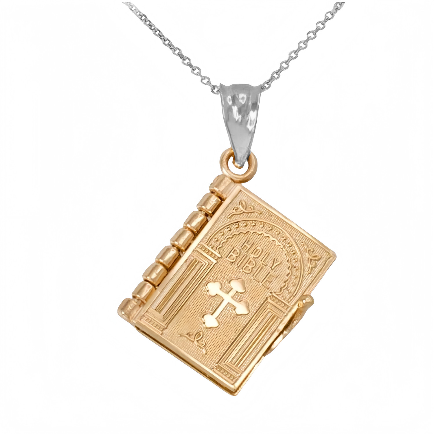 Bible Book Pendant Necklace Vintage Gold Cross Unique Jewelry For Men Women US