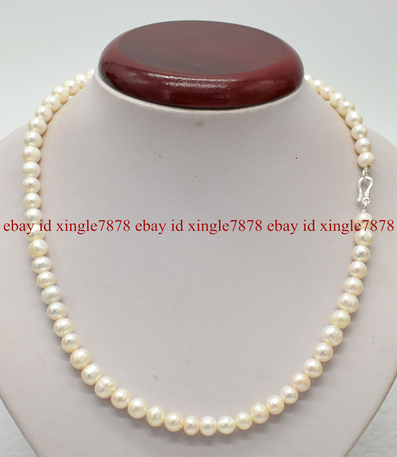Genuine 7-8mm Natural White Freshwater Cultured Pearl Necklace 925 Silver Clasp