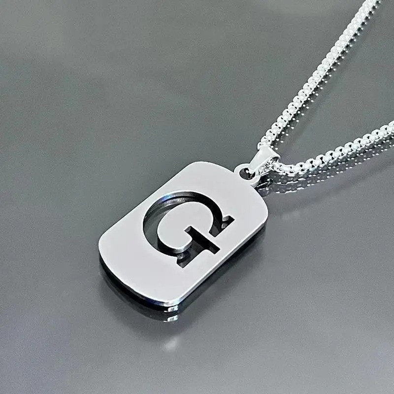 Fashion Punk A-Z Initial Tag Letter Stainless Steel Pendant Necklaces for Men