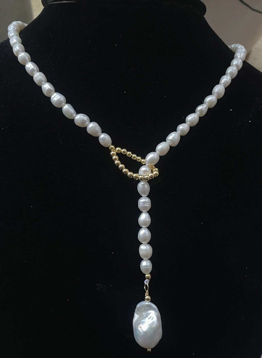 5-6mm Rice /13x18mm White Baroque Pearl Beads Pendant Collarbone Necklace 14-36″