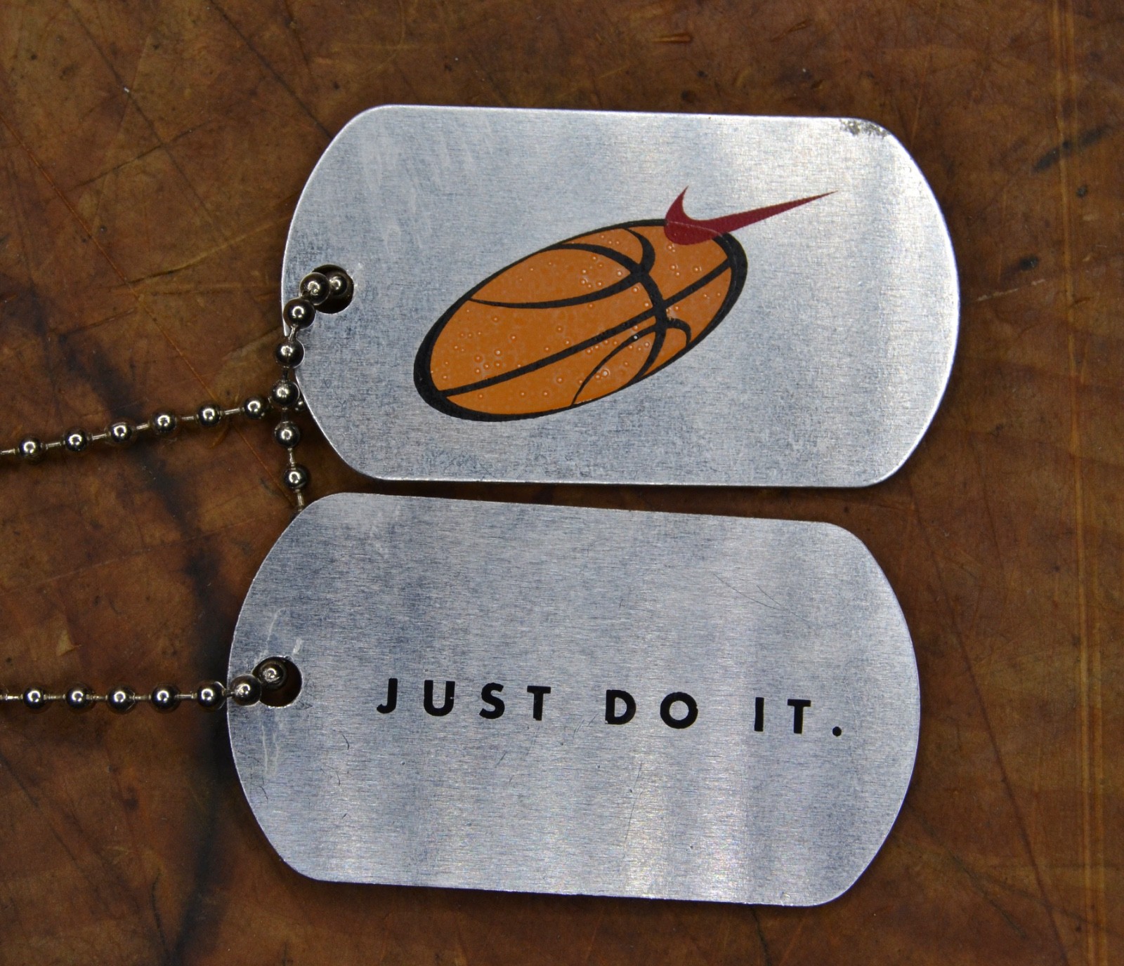 Rare Nike Just Do it Basketball swoosh Dog Tag Pendant Metal Chain Necklace #1