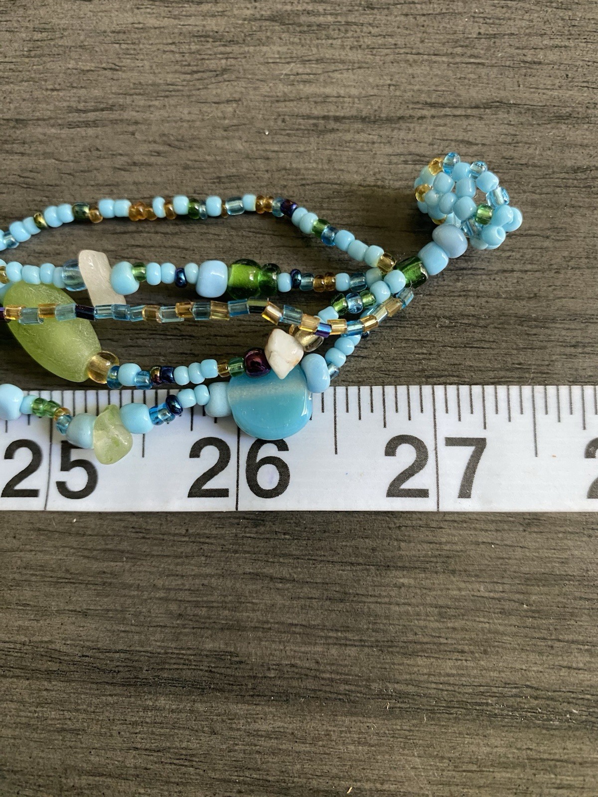 Boho Multi Strand Beaded Lariat Necklace Turquoise Blue Green Seed Bead Tassel