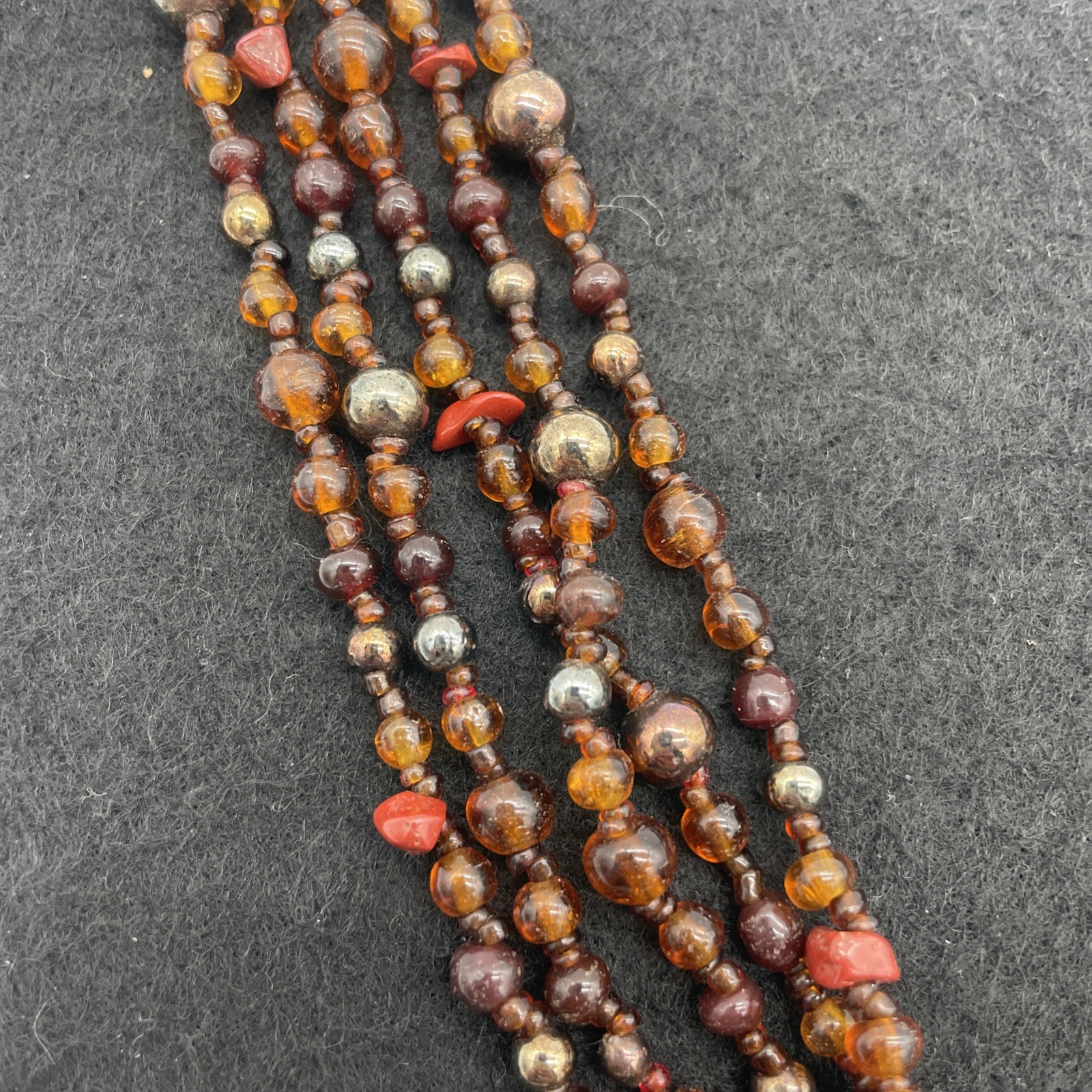 Vintage Style Multi-Strand Beaded Necklace With Earth Tone Colored Beads 20 In