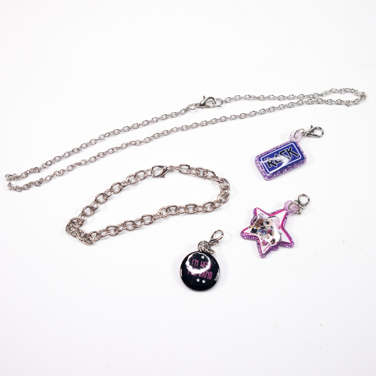 Necklace Bracelet chain Silver 3 decorative clips With The Band Rock Star LOL