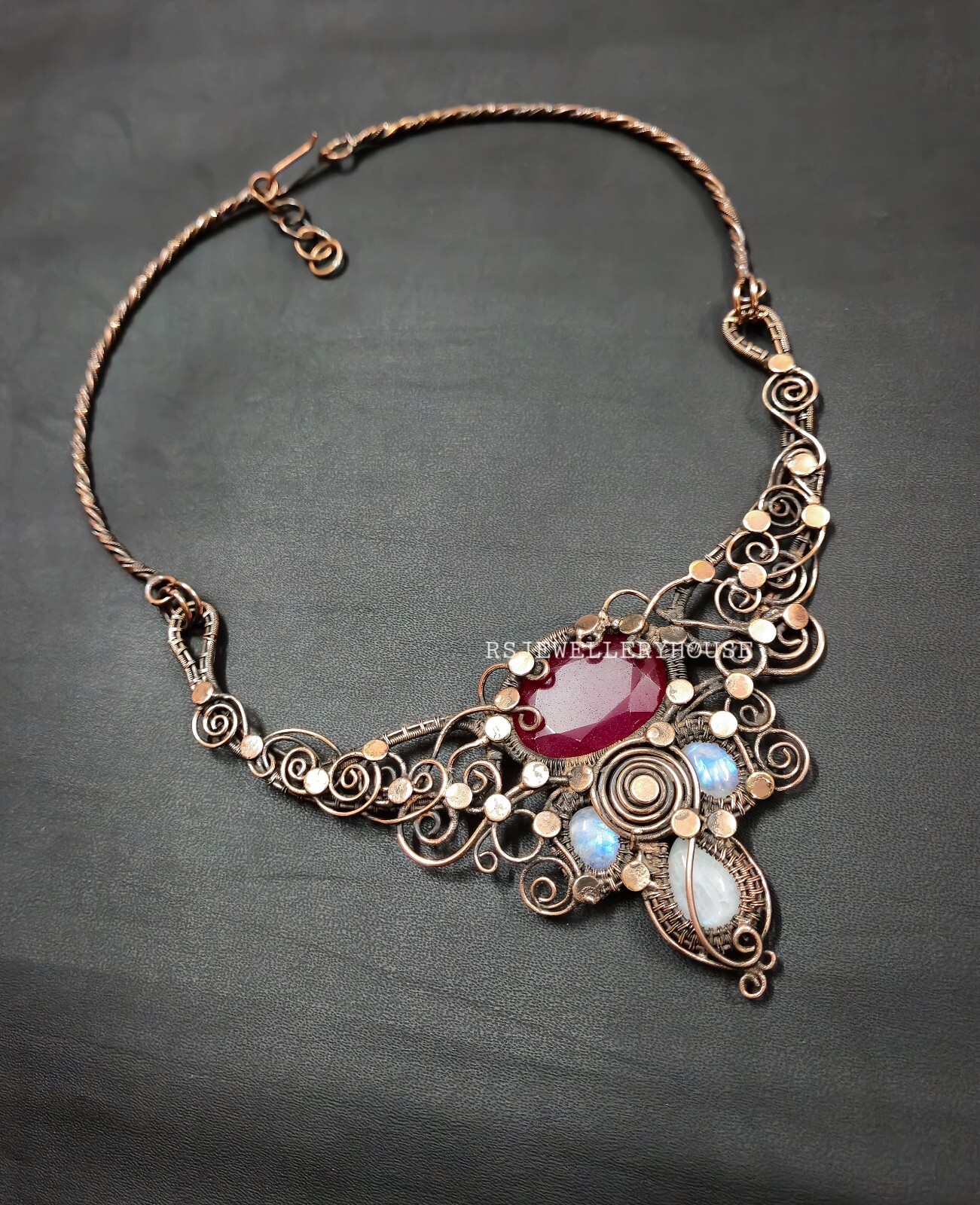 Faceted Kashmir Ruby Necklace Wire Wrapped Necklace Unique Style Wire Jewelry