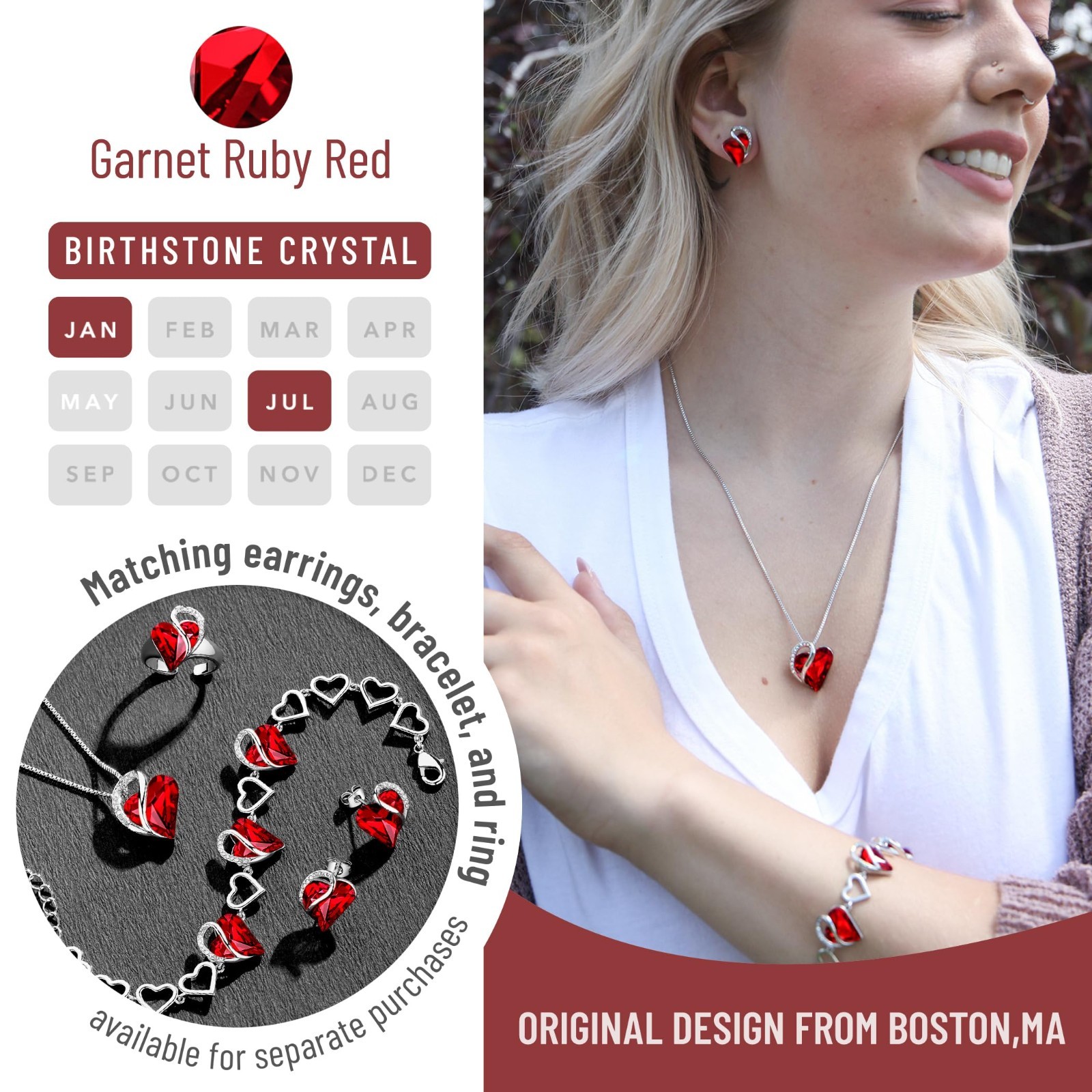 Infinity Love Birthstone Heart Crystal Pendant Necklace for Women – Adjustable 1