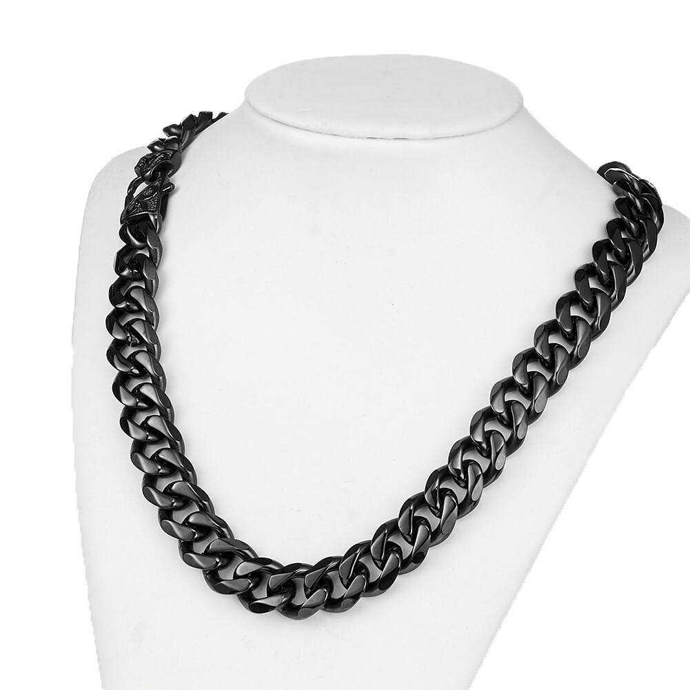 13/15mm Heavy Cut Men’s 316L Stainless Steel Curb Cuban Chain Necklace Bracelet