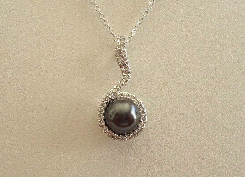 925 STERLING SILVER BLACK PEARL PENDANT & EARRING SET W/ ACCENTS/18”CHAIN