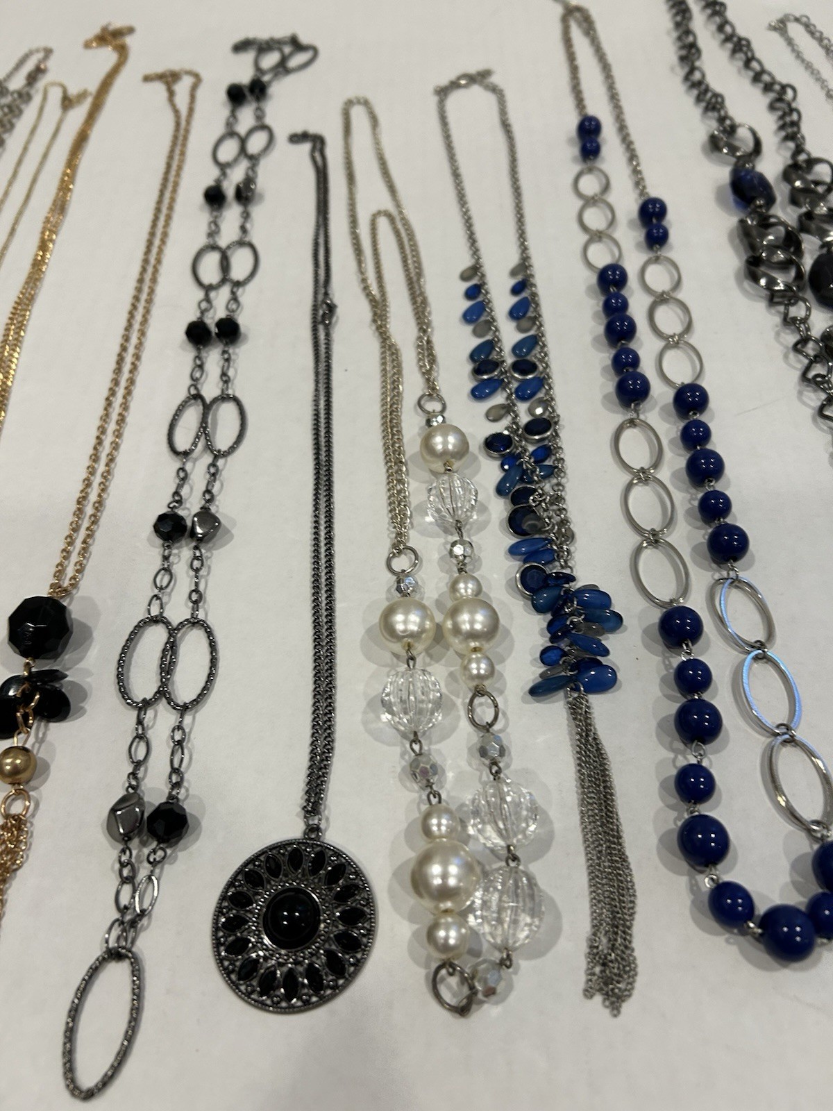 Lot Of 17 Fashion Style Necklaces – Various Beaded, Goldtone Silvertone Blue