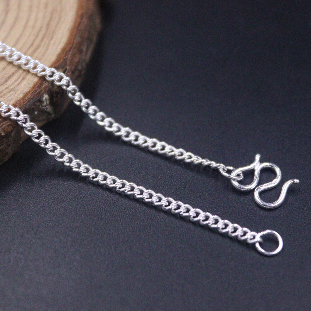 Real 999 Fine Silver Necklace 2.2mm Curb Link Chain 17.7inch For Women