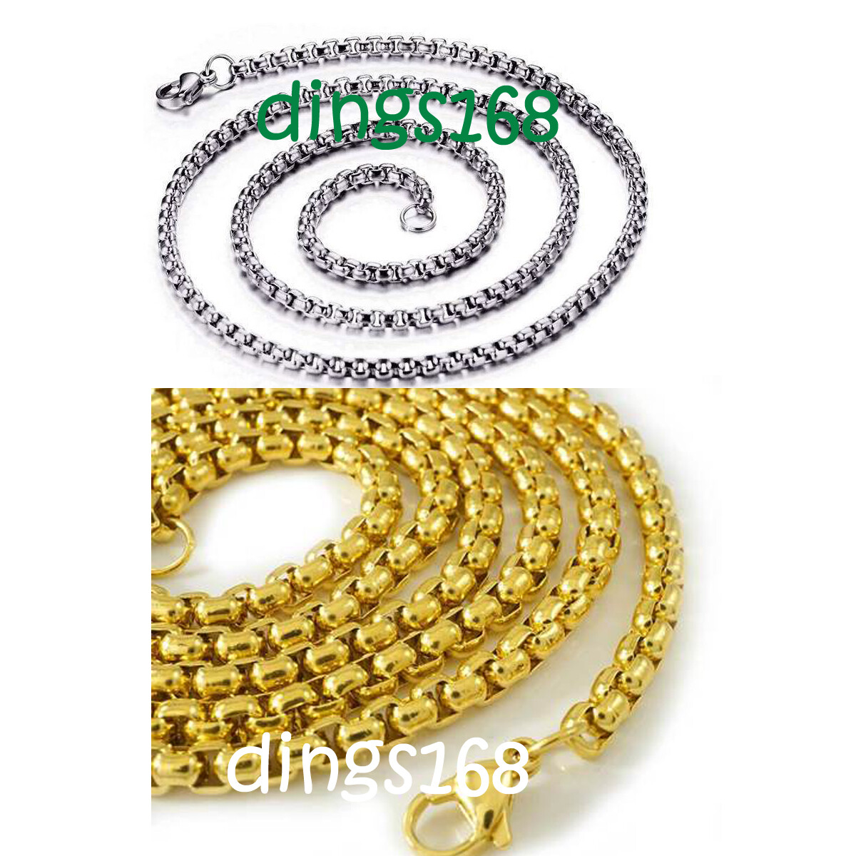 Men&Women’s Solid 18K Gold Filled 3mm wide Round Box Chain Necklace 20″~28″ H5K