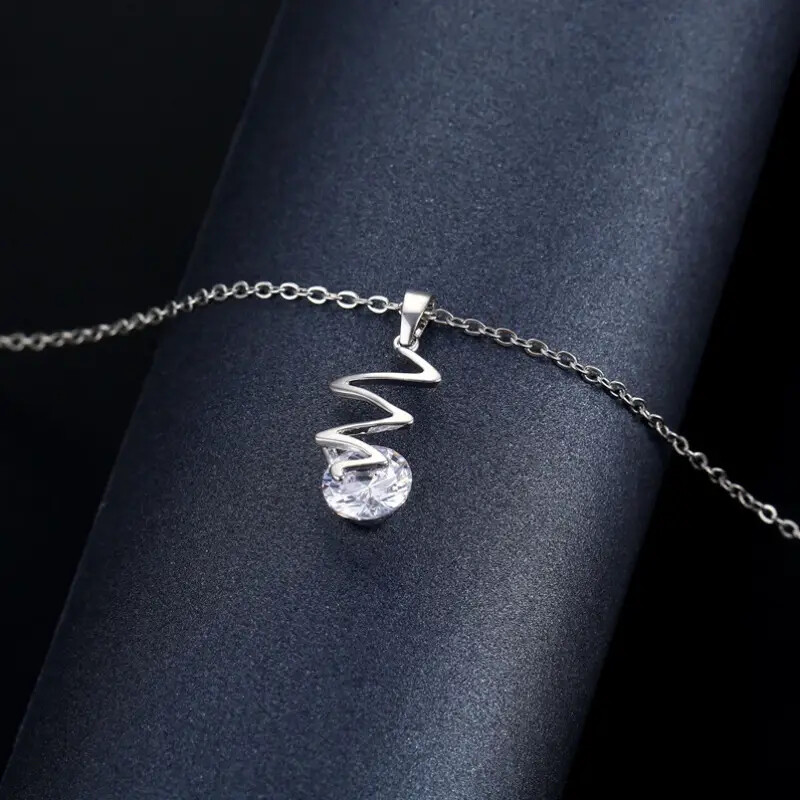 Fashionable Insulated Waves Pendant Necklace with Synthetic Gems Jewelry