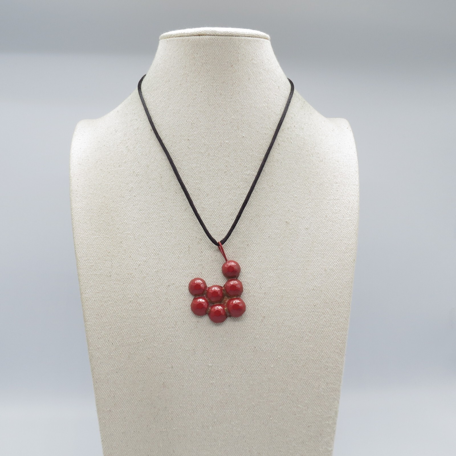 Berry Cluster Metal Pendant Necklace Funky Black Cord Sterling Silver Clasp 18″